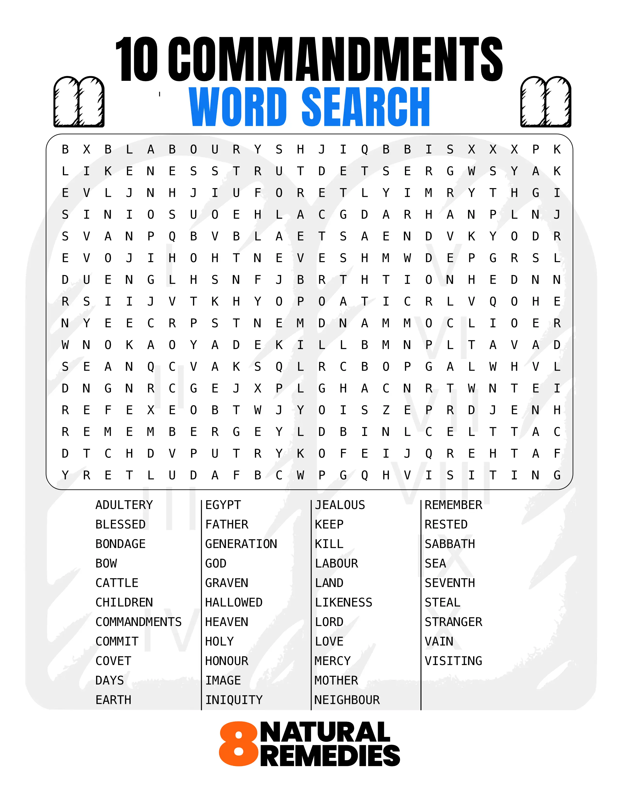 10 Commandments Word Search Puzzle