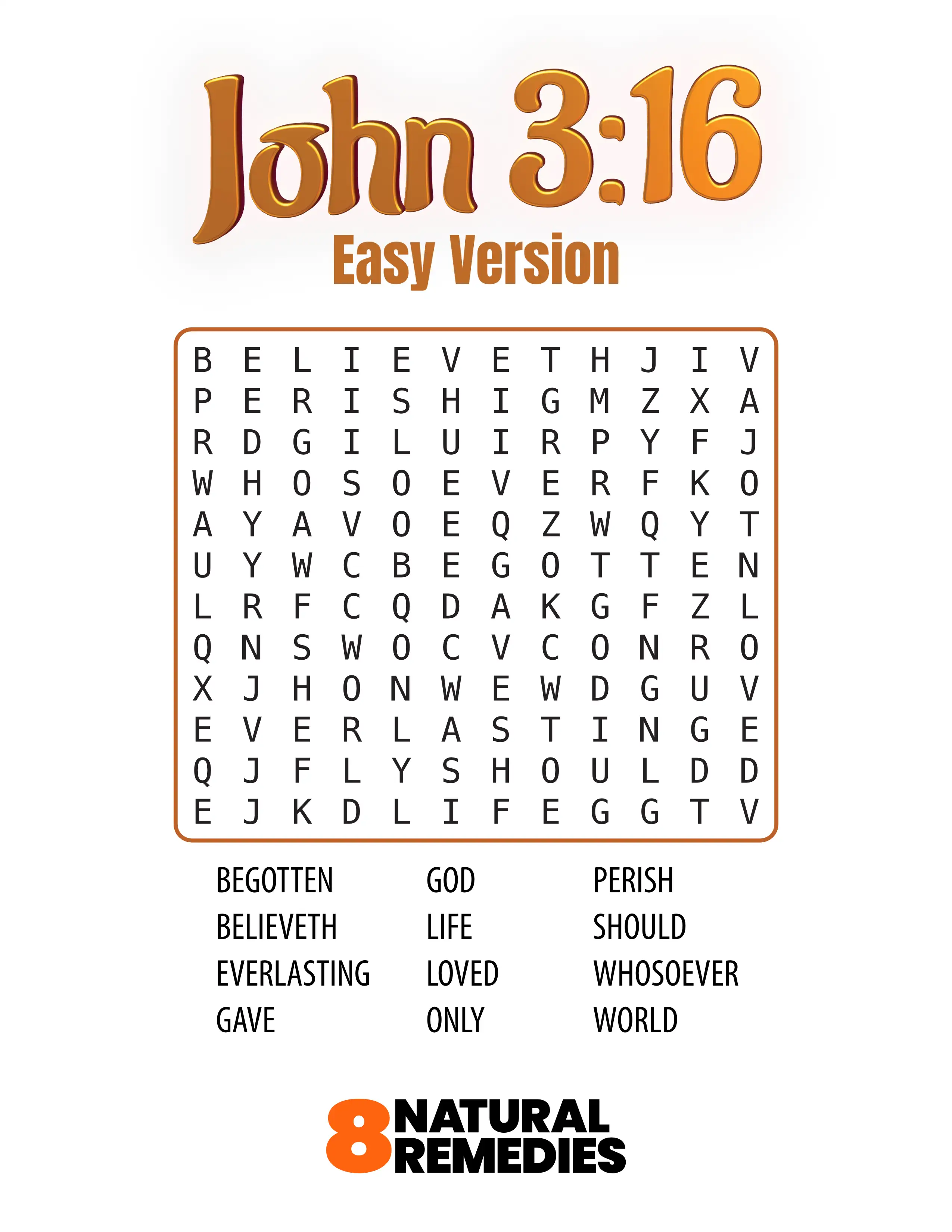 John 3:16 word search puzzle - Easy