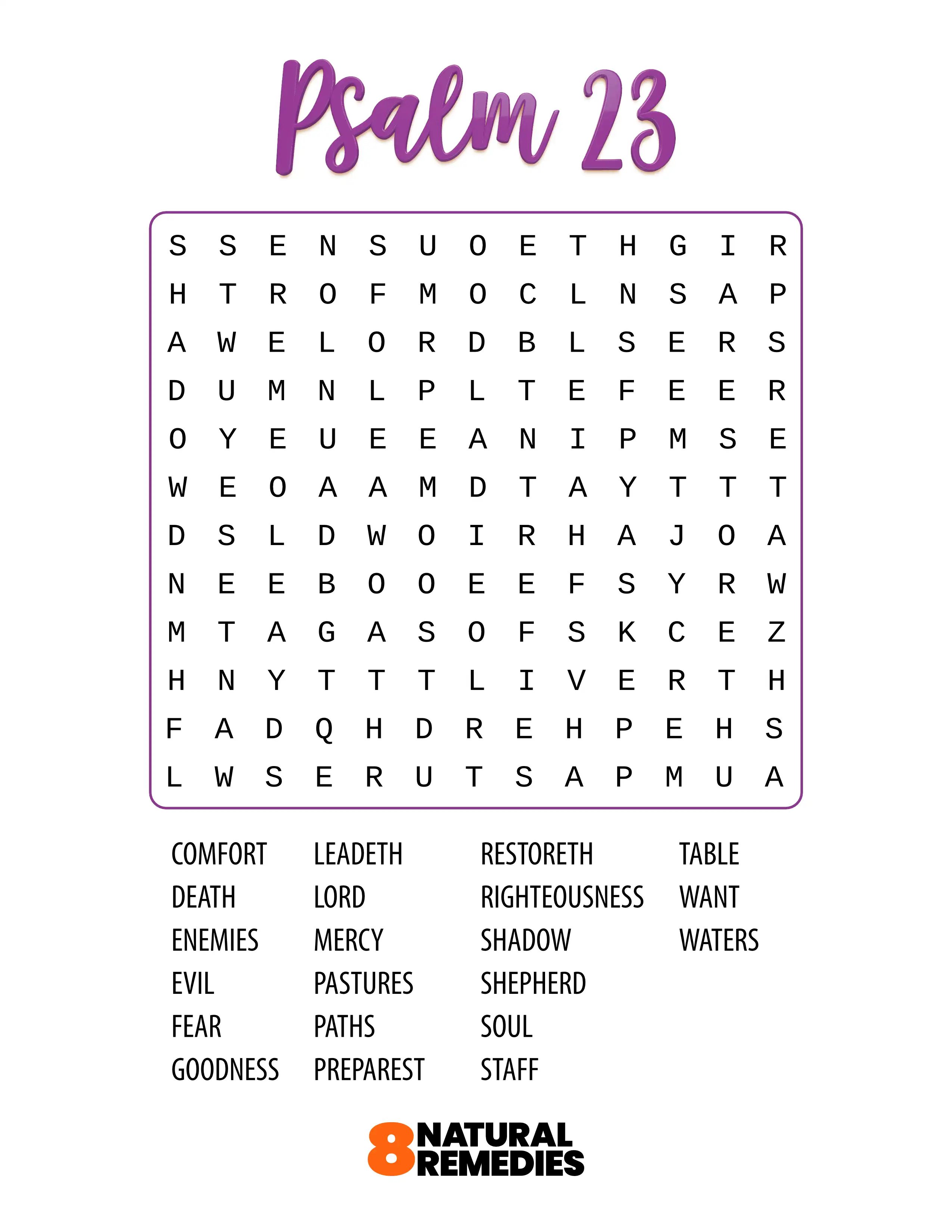 Psalm 23 word search puzzle