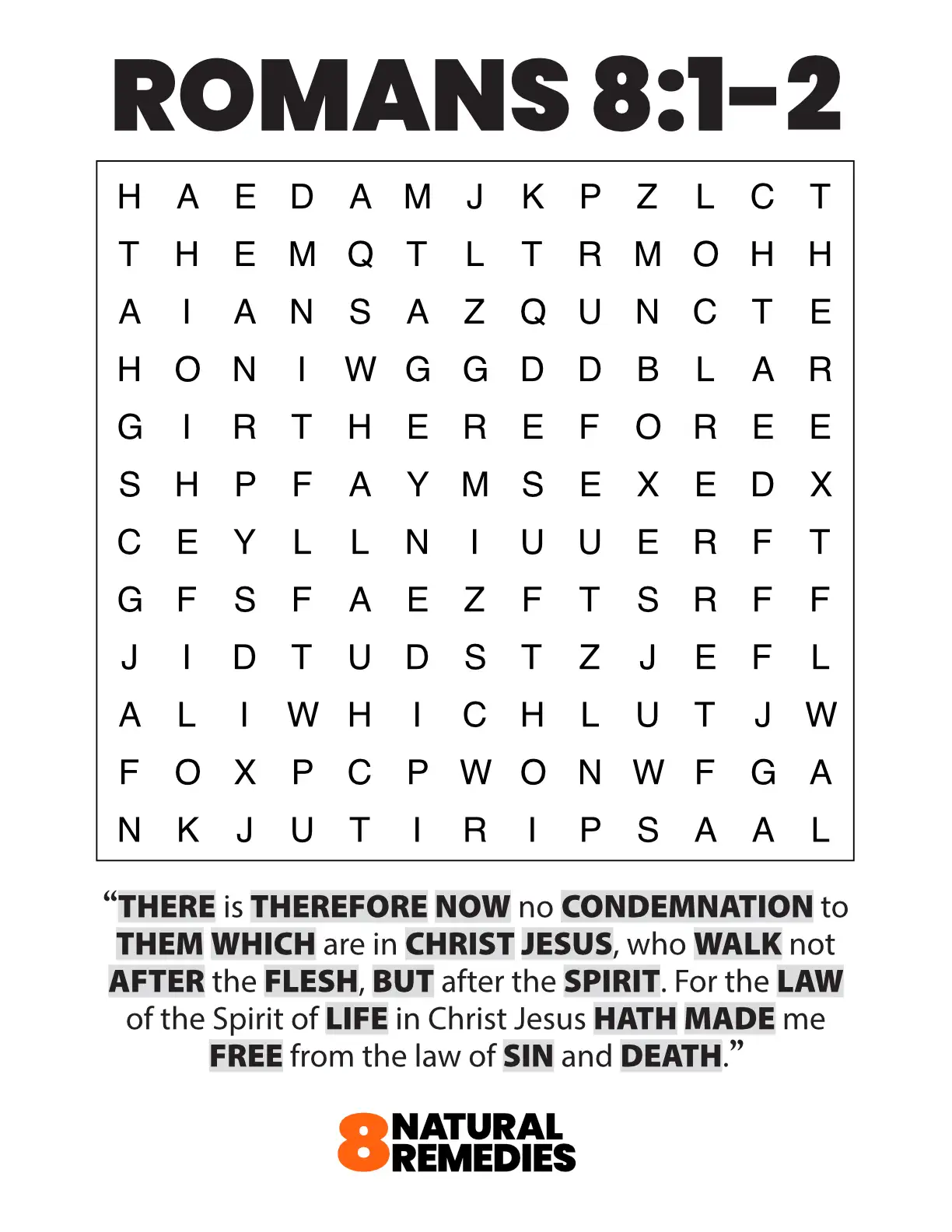 Romans 8:1 Word Search Puzzle