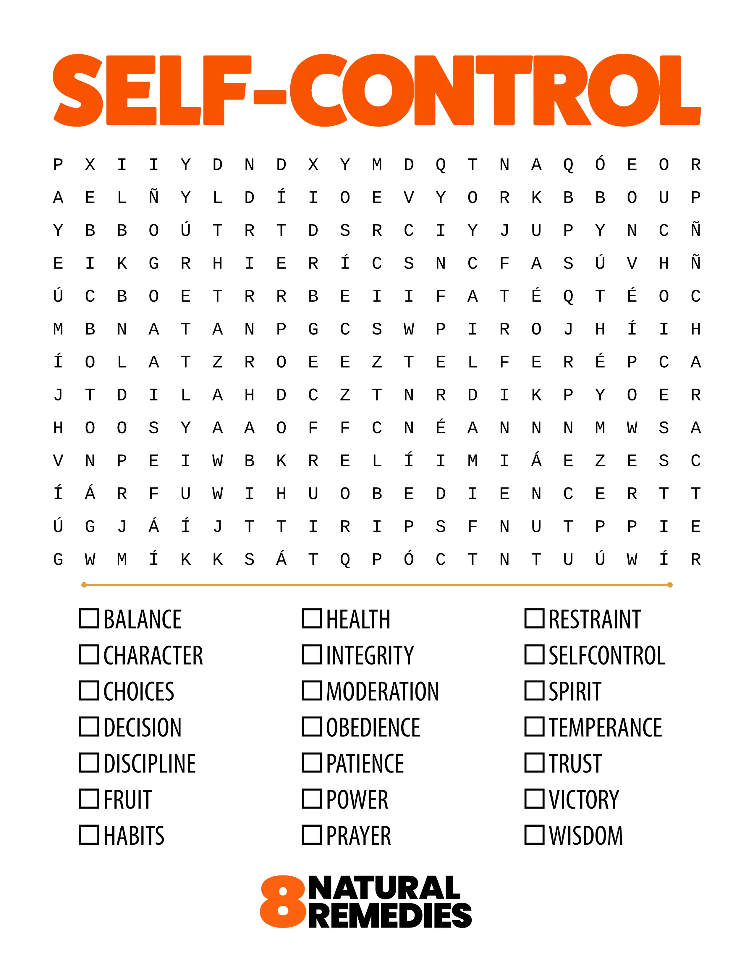 Self-Control Word Search Puzzle