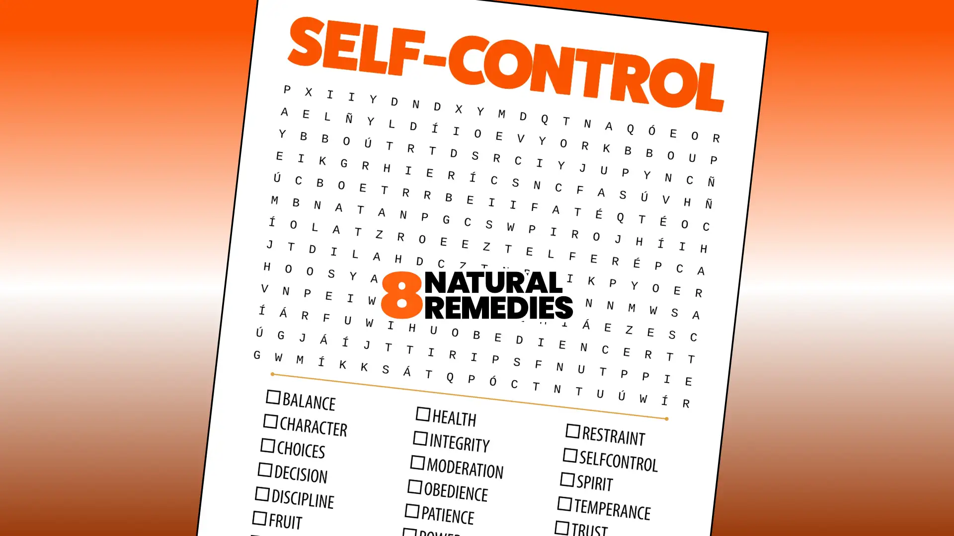 Self-control printable word search puzzle